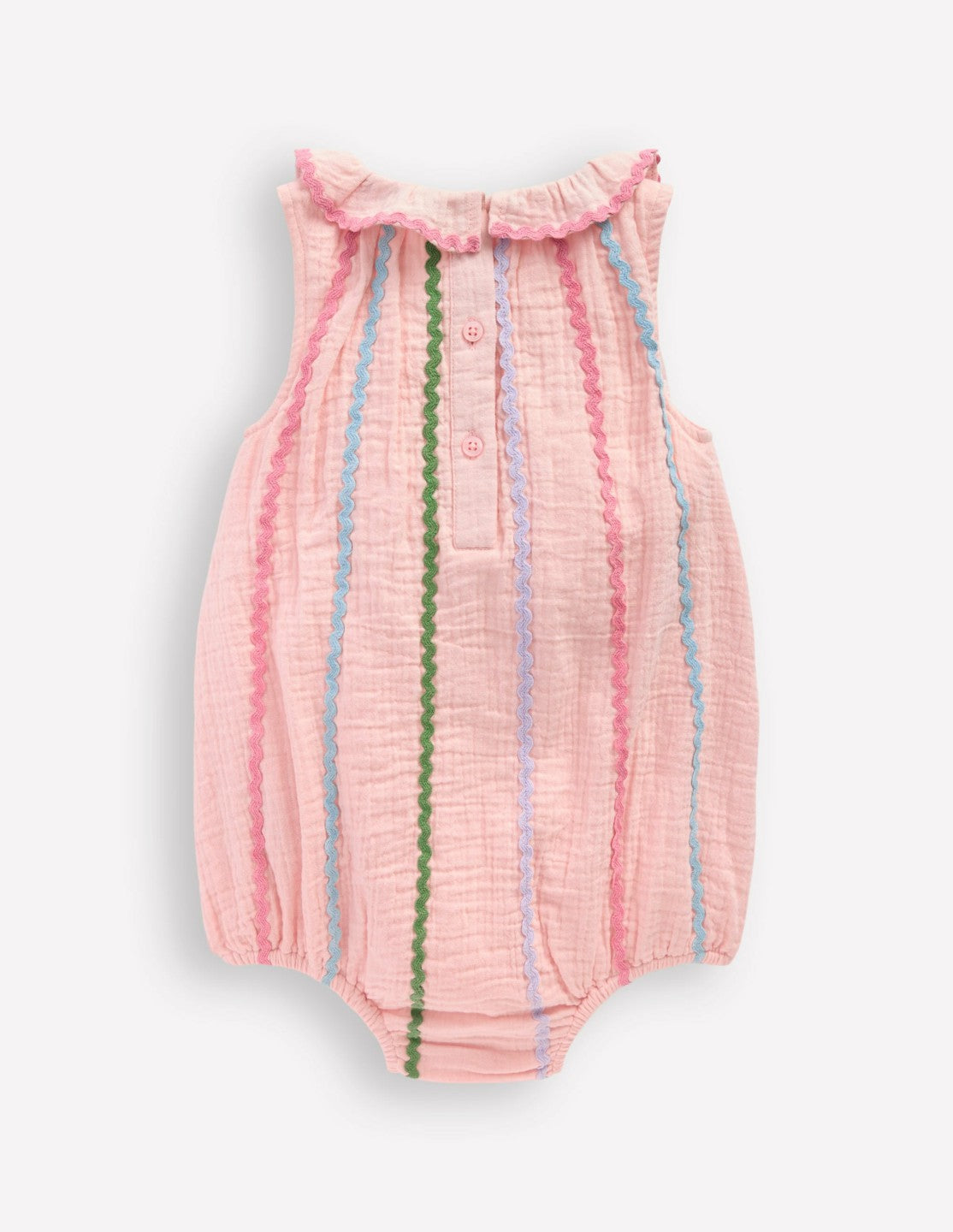 Double Cloth Bubble Romper-Chalk Pink Multi Ric Rac / Boden Discount