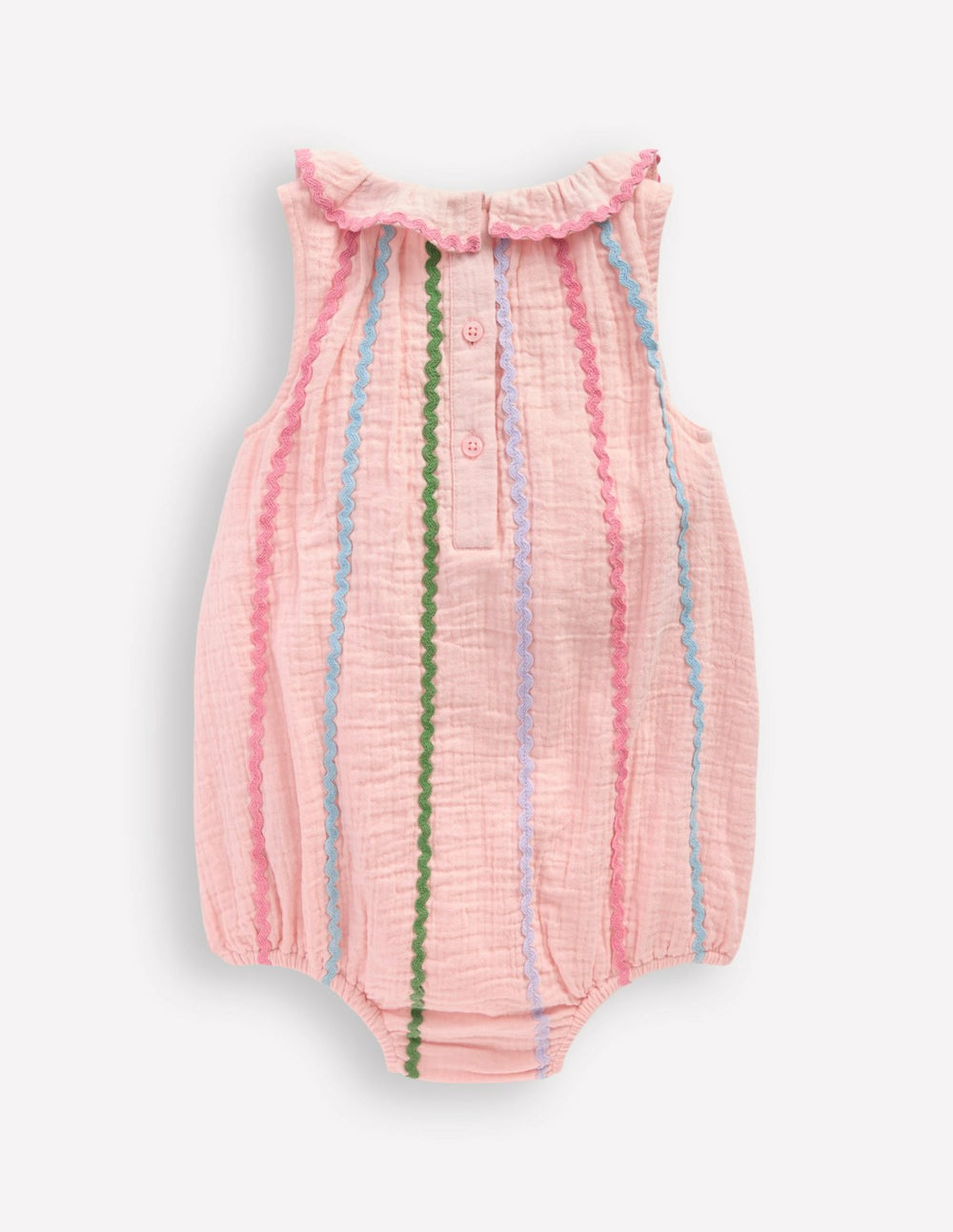 Double Cloth Bubble Romper-Chalk Pink Multi Ric Rac / Boden Discount
