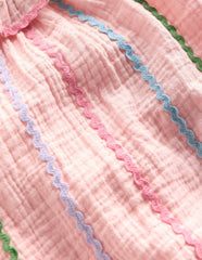 Double Cloth Bubble Romper-Chalk Pink Multi Ric Rac / Boden Discount