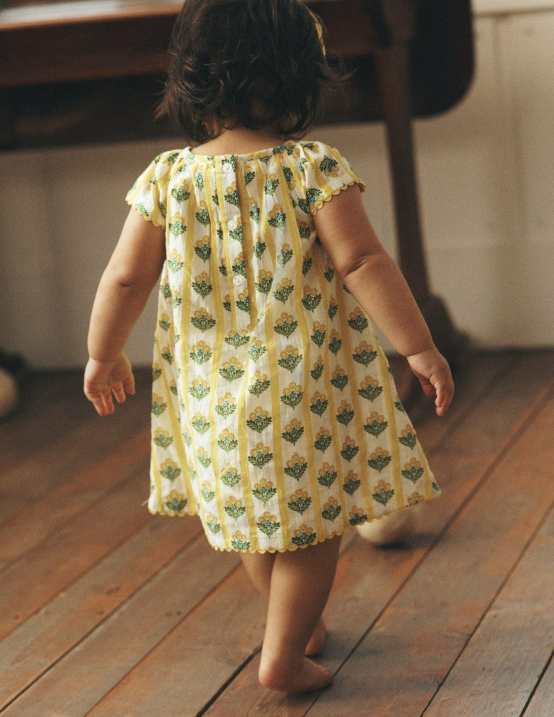 Floaty Shirred Dress-Yellow Flower Stem / Boden Sale