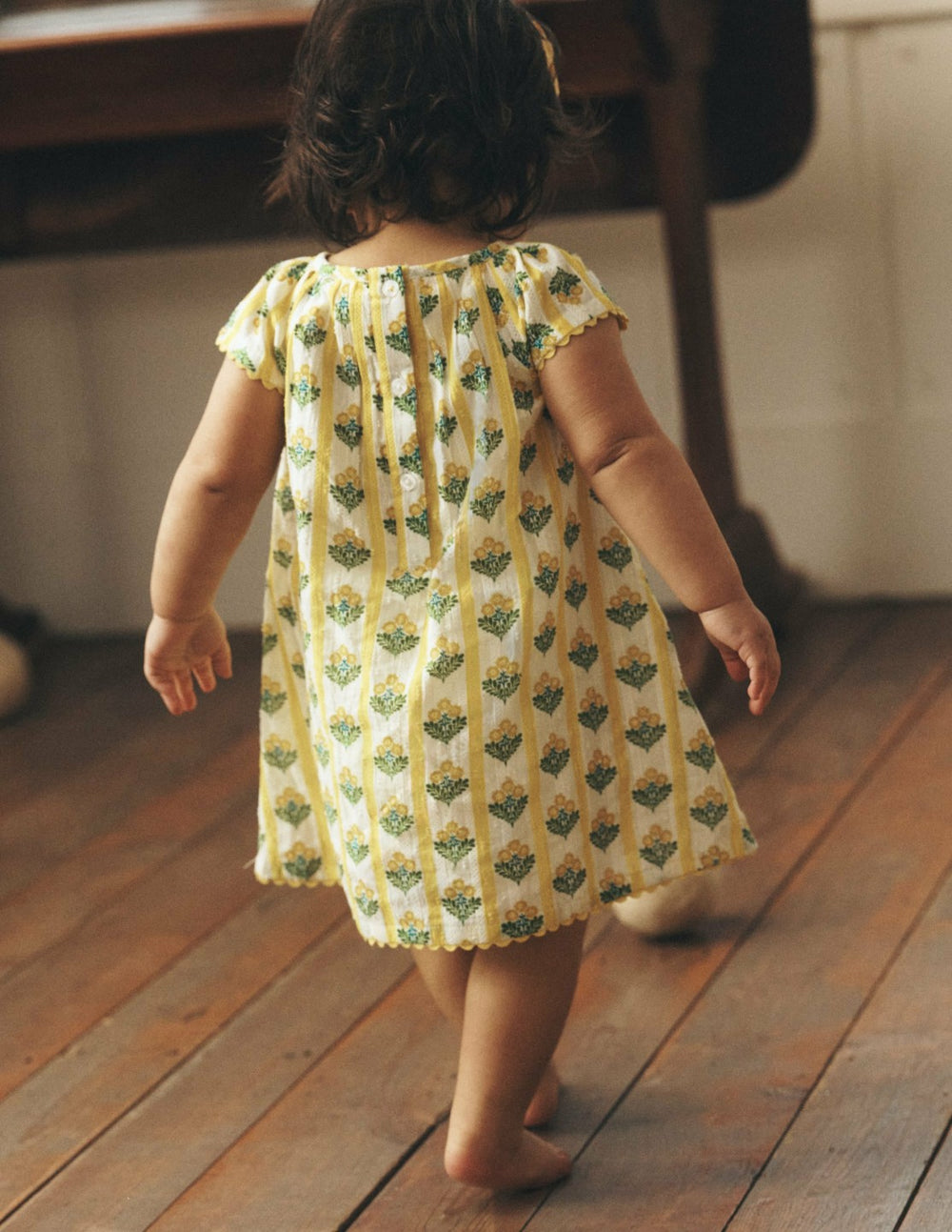 Floaty Shirred Dress-Yellow Flower Stem / Boden Sale