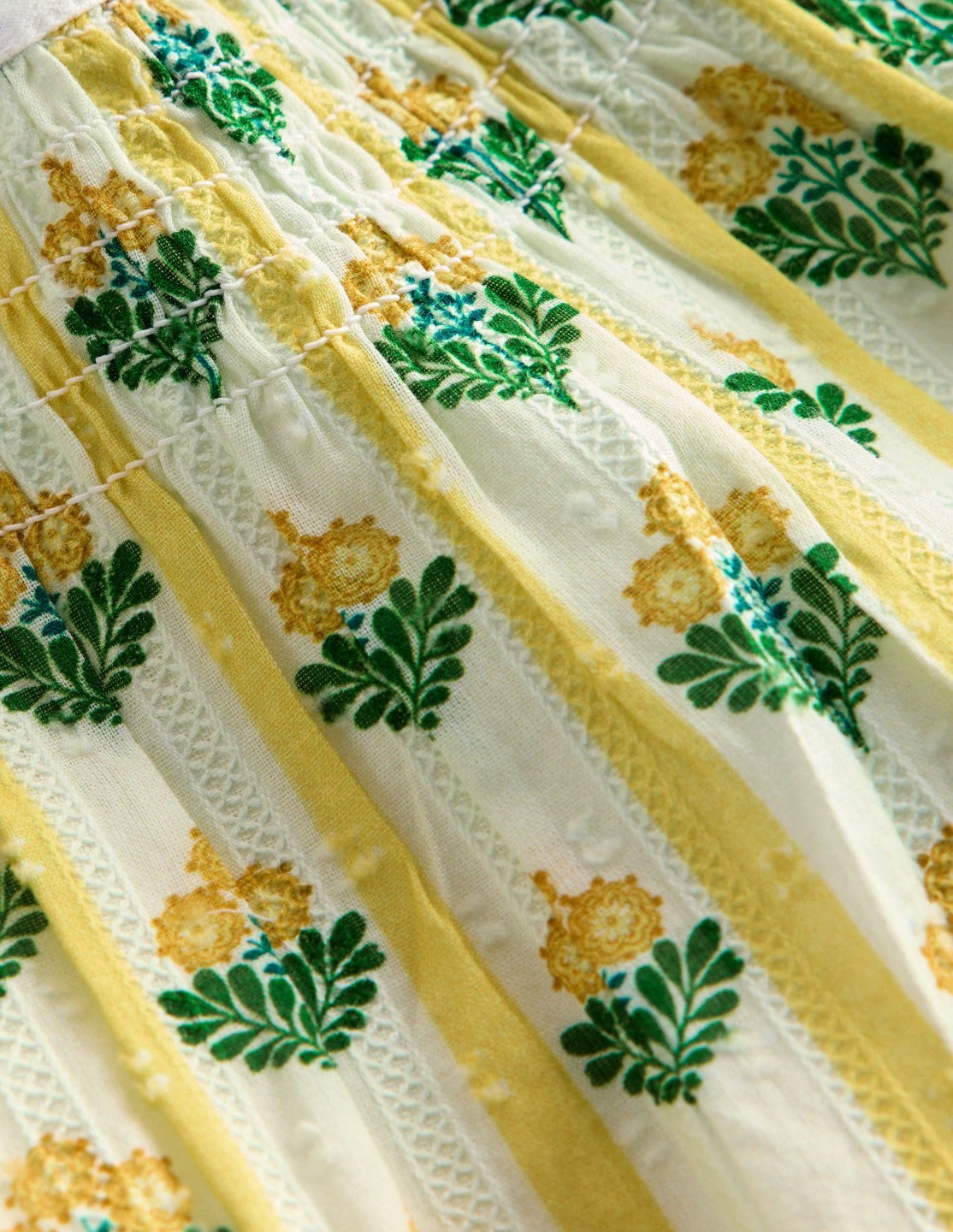 Floaty Shirred Dress-Yellow Flower Stem / Boden Sale