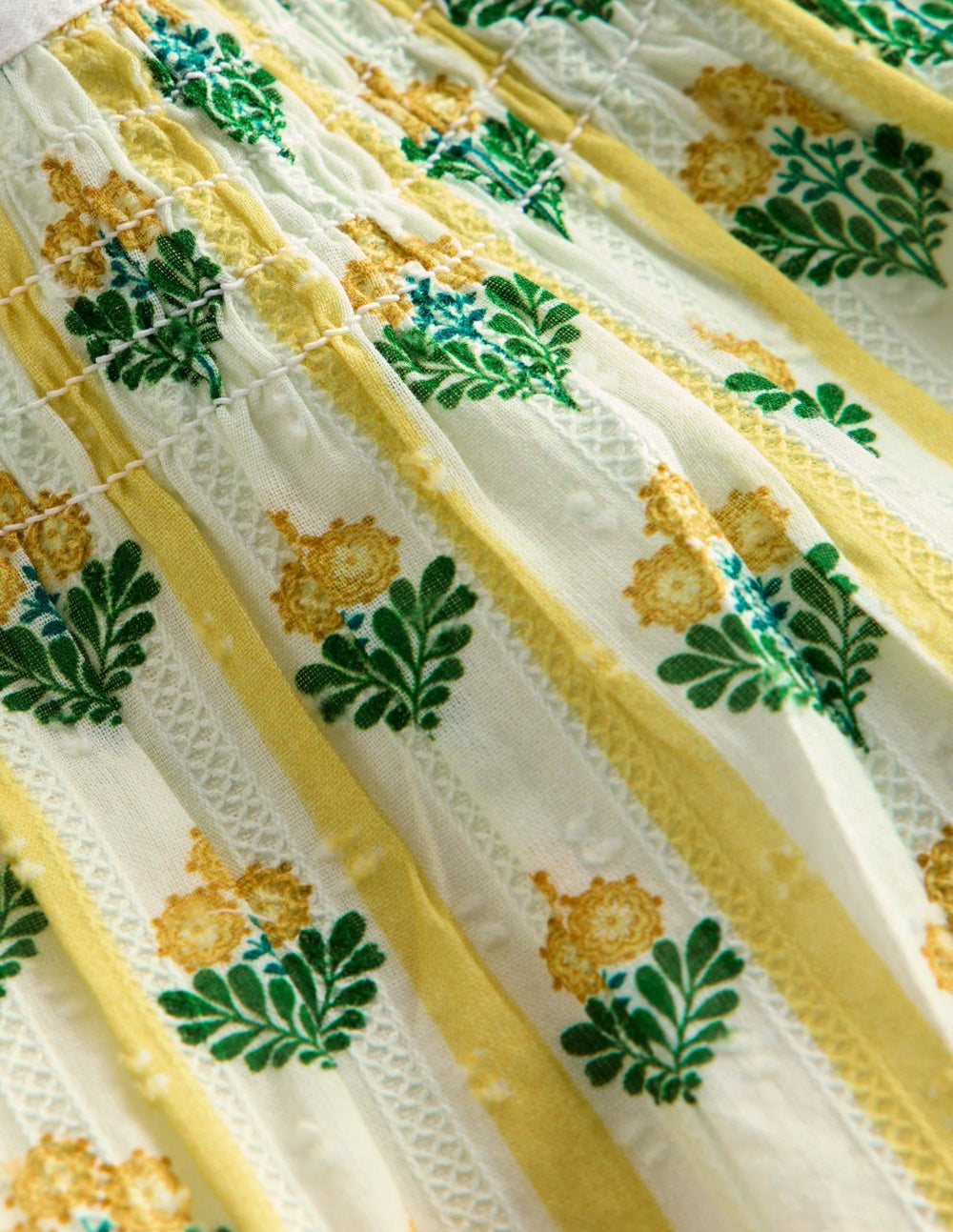 Floaty Shirred Dress-Yellow Flower Stem / Boden Sale