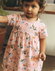 Broderie Trim Jersey Dress-Pink Tropical Animals / Boden Online
