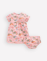 Broderie Trim Jersey Dress-Pink Tropical Animals / Boden Online