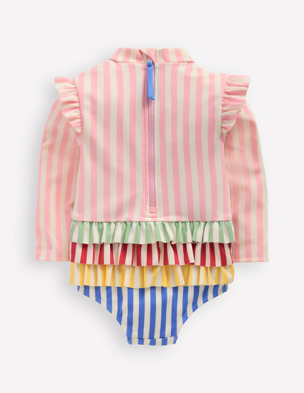 Long Sleeve Frill Swimsuit-Hotchpotch Stripe / Boden Outlet