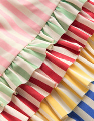 Long Sleeve Frill Swimsuit-Hotchpotch Stripe / Boden Outlet
