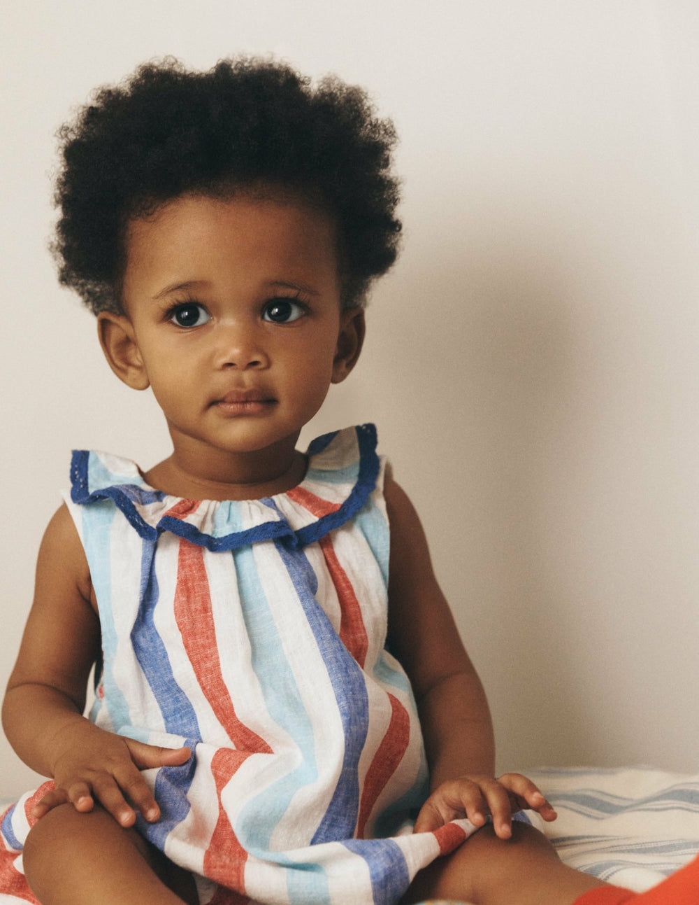 Frill Neck Bubble Romper-Red and Blue Multi Stripe / Boden Discount