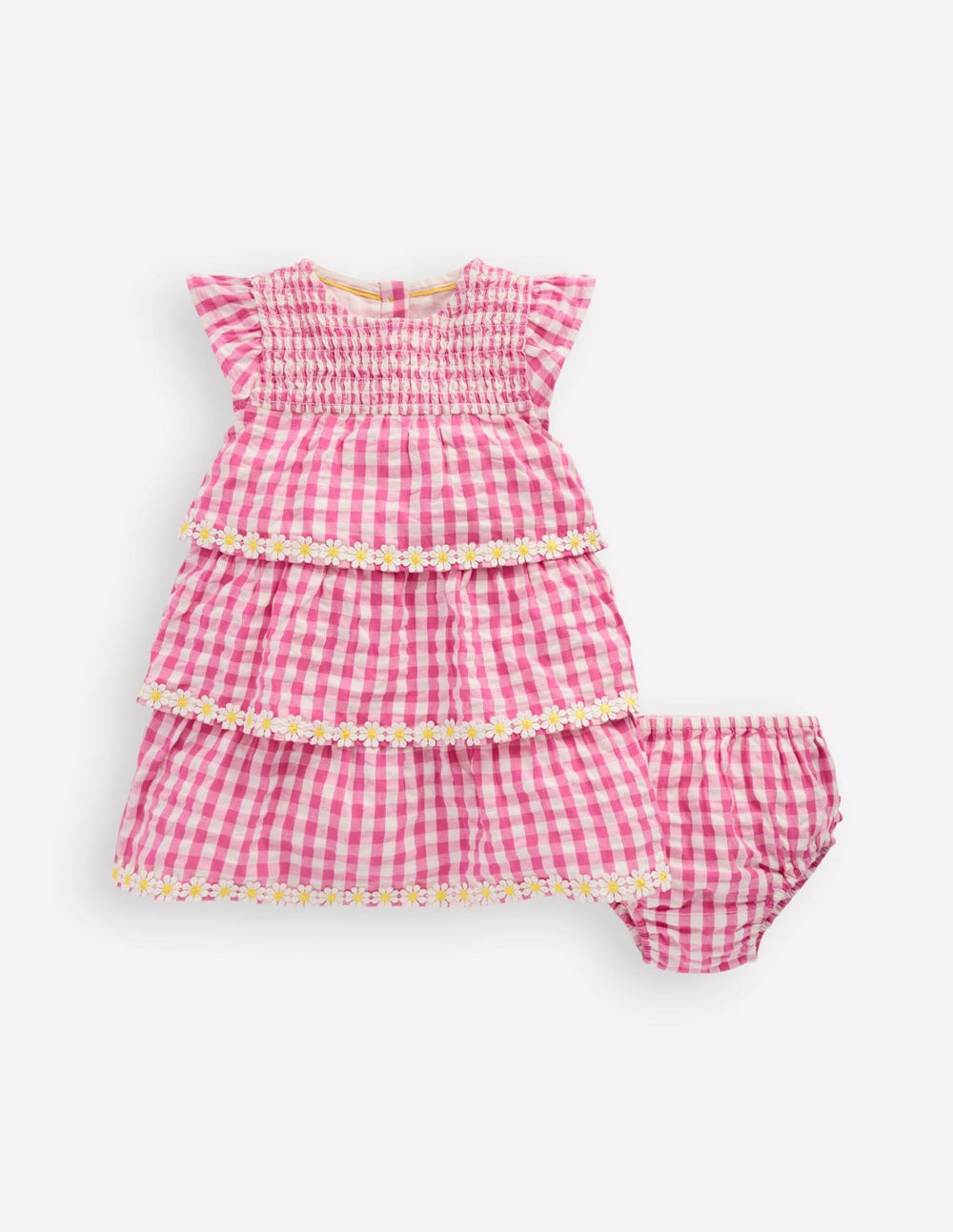 Tiered Woven Dress-Pink Gingham Daisies / Boden On sale