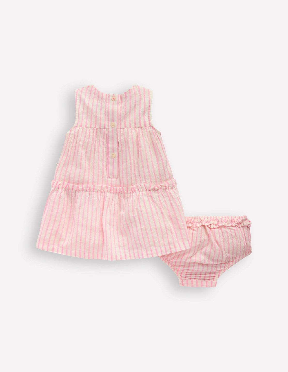 Tiered Ruffle Dress-Pink Embroidered Stripe / Boden