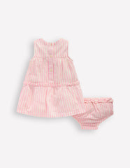 Tiered Ruffle Dress-Pink Embroidered Stripe / Boden