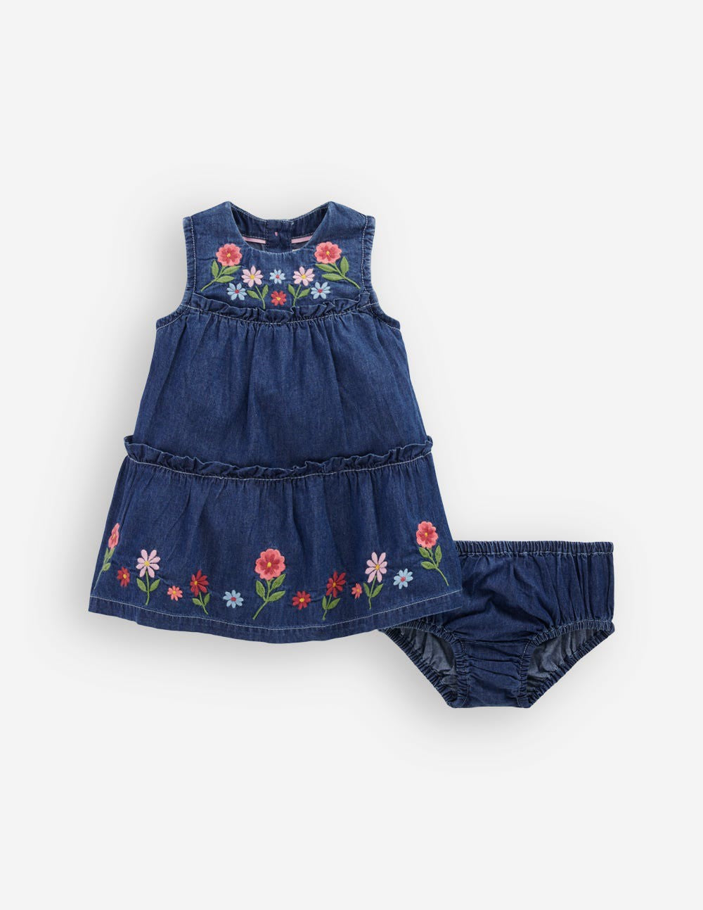 Tiered Ruffle Dress-Chambray Embroidery / Boden Outlet