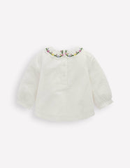 Embroidered Collar Woven Top-Soft Ivory Embroidery / Boden Sale