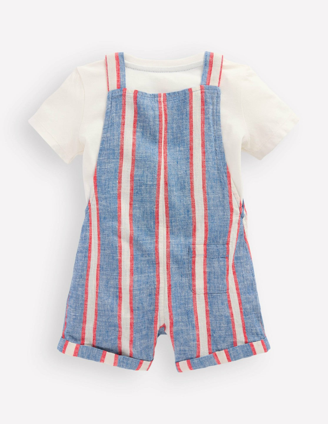 Short Woven Overalls Set-Blue and Red Stripe / Boden On sale