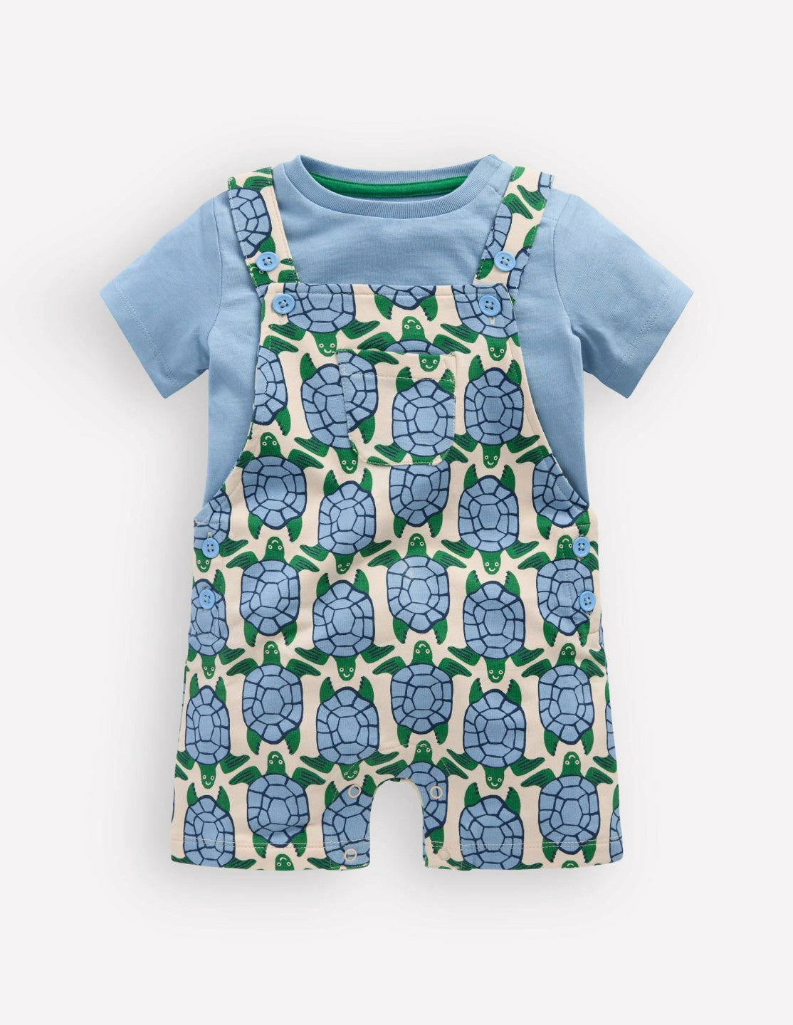 Jersey Short Dungaree Set-Blue Geo Turtles / Boden
