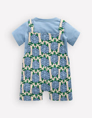 Jersey Short Dungaree Set-Blue Geo Turtles / Boden
