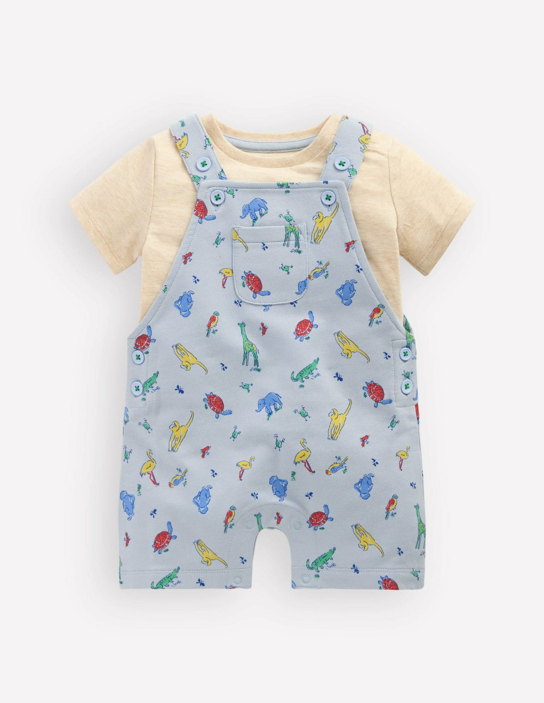 Jersey Short Dungaree Set-Blue Multi Jungle Animals / Boden Outlet