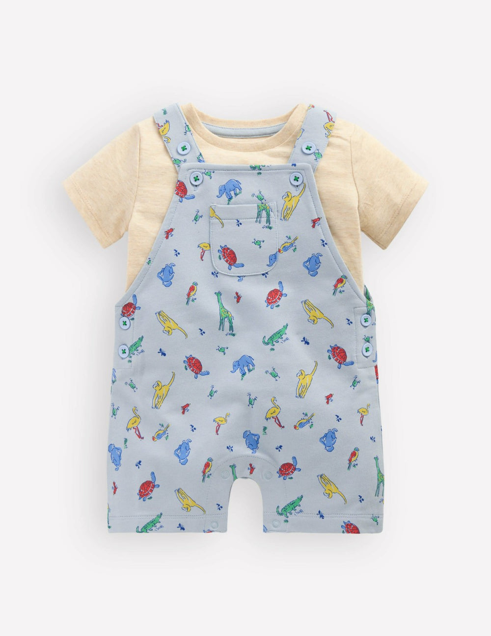 Jersey Short Dungaree Set-Blue Multi Jungle Animals / Boden Outlet