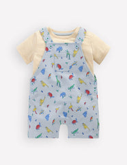 Jersey Short Dungaree Set-Blue Multi Jungle Animals / Boden Outlet