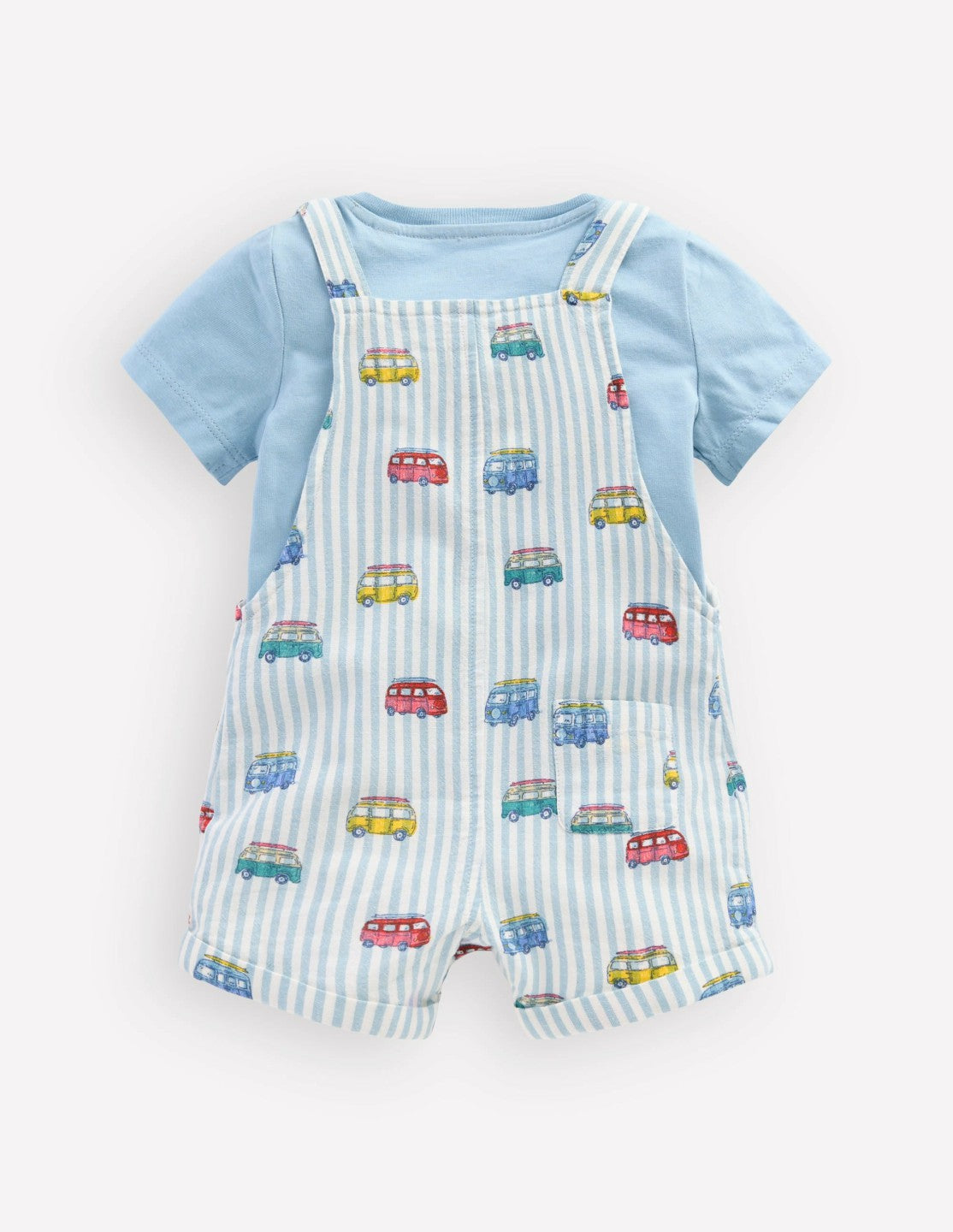 Short Woven Overalls Set-Silver Lake Blue Camper Vans / Boden Discount