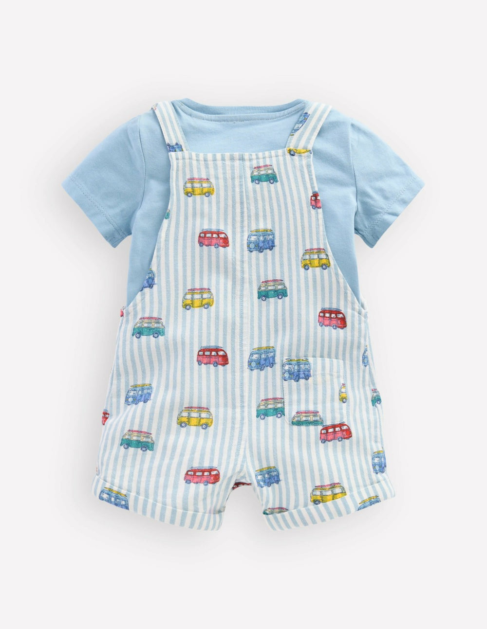 Short Woven Overalls Set-Silver Lake Blue Camper Vans / Boden Discount