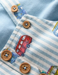 Short Woven Overalls Set-Silver Lake Blue Camper Vans / Boden Discount