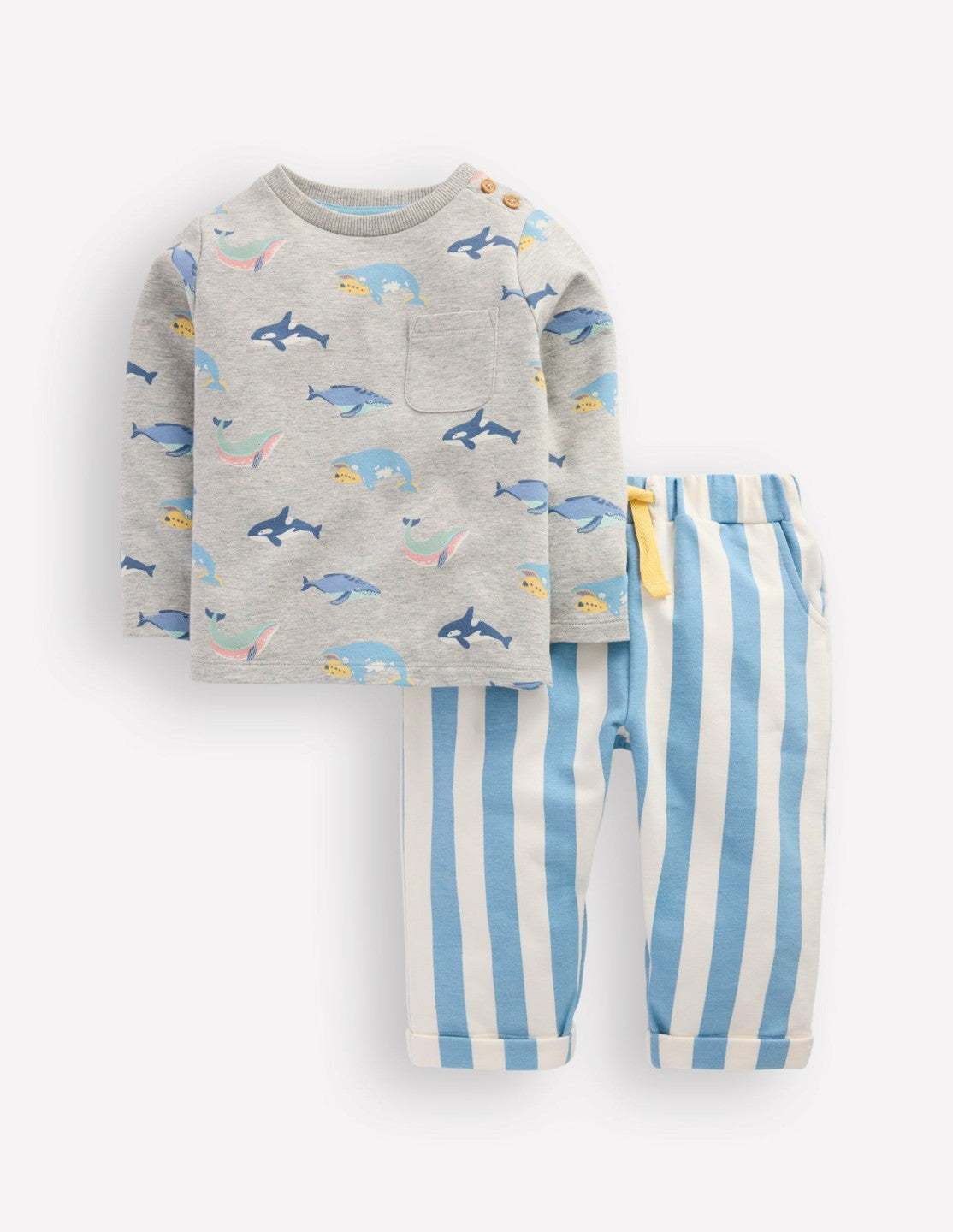 Striped Sweat Play Set-Blue Stripe Whales / Boden