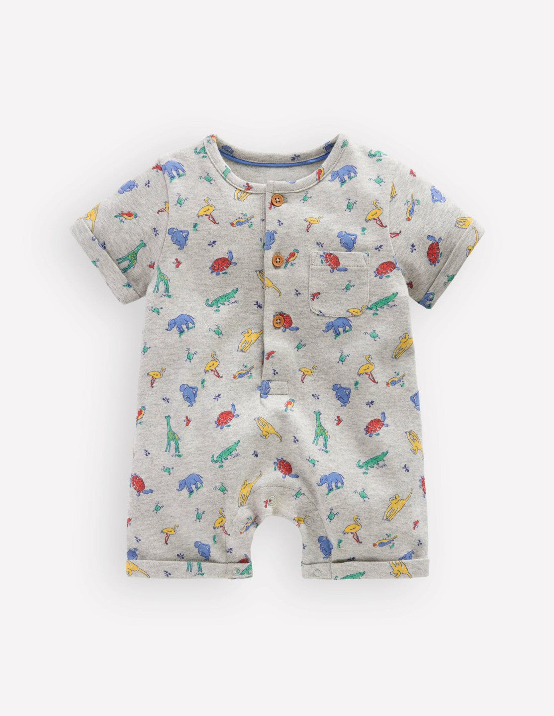 Short Sleeve Jersey Romper-Grey Marl Jungle Animals / Boden Sale