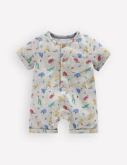 Short Sleeve Jersey Romper-Grey Marl Jungle Animals / Boden Sale