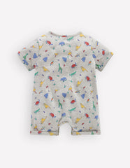 Short Sleeve Jersey Romper-Grey Marl Jungle Animals / Boden Sale