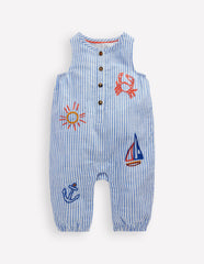 Button Down Romper-Glacier Blue Ocean Embroidery / Boden us