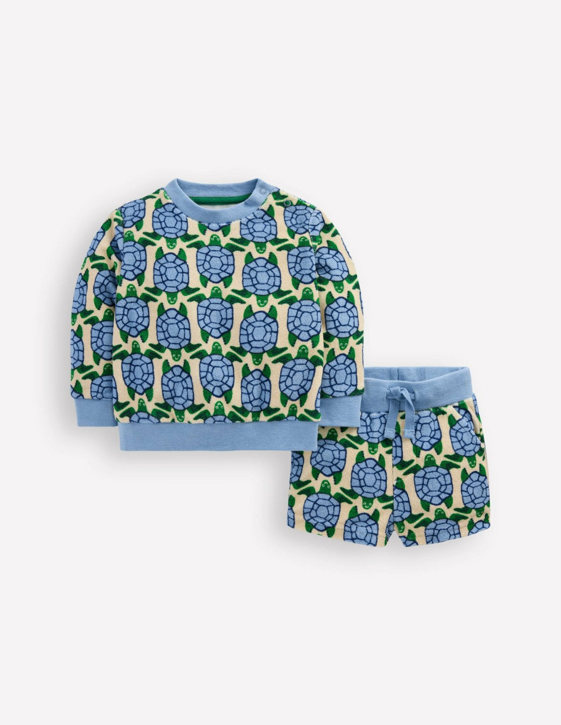 Printed Towelling Play Set-Blue Geo Turtles / Boden Sale