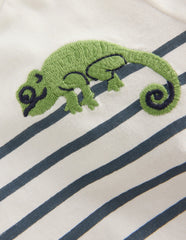 Boys Embroidered T-Shirt-Blue Stripe Chameleon / Boden Discount
