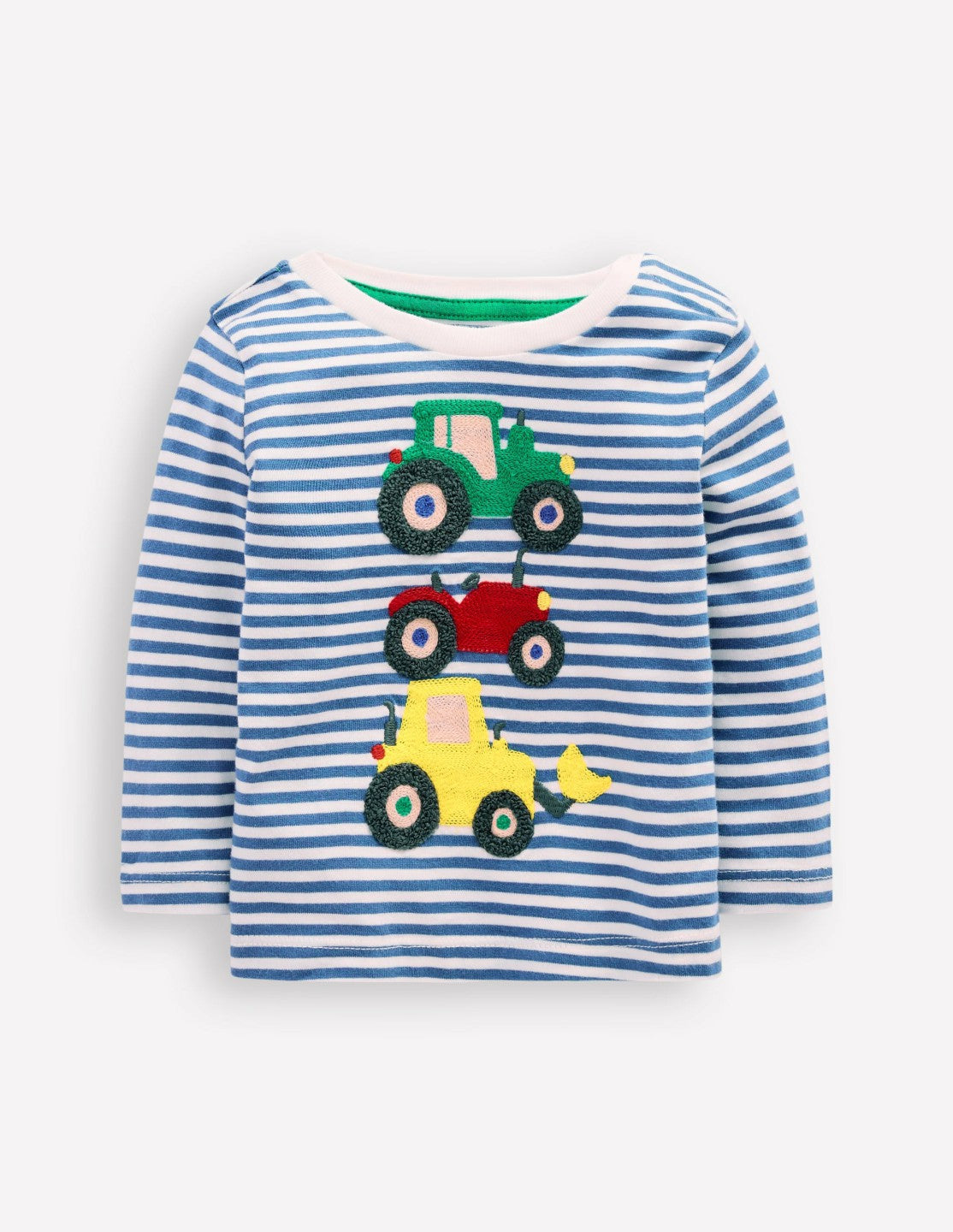 Long Sleeve Appliqué T-Shirt-Blue Stripe Tractors / Boden us