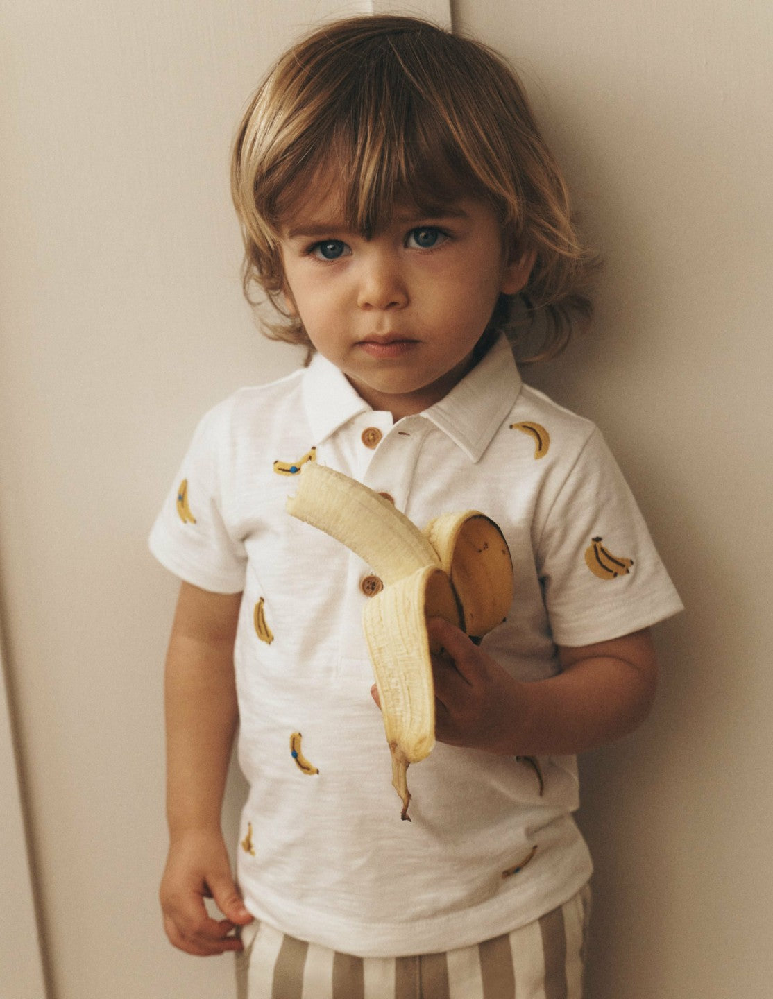 Embroidered Polo-Ivory Bananas / Boden