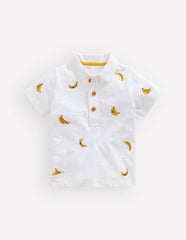 Embroidered Polo-Ivory Bananas / Boden