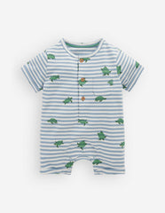 Short Sleeve Jersey Romper-Blue Stripe Baby Turtles / Boden Outlet