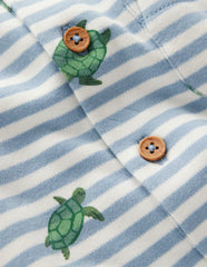 Short Sleeve Jersey Romper-Blue Stripe Baby Turtles / Boden Outlet