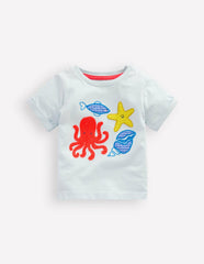 Short Sleeve Logo T-shirt-Light Blue Ocean Motifs / Boden us