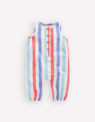 Button Down Romper-Red and Blue Multi Stripe / Boden Sale