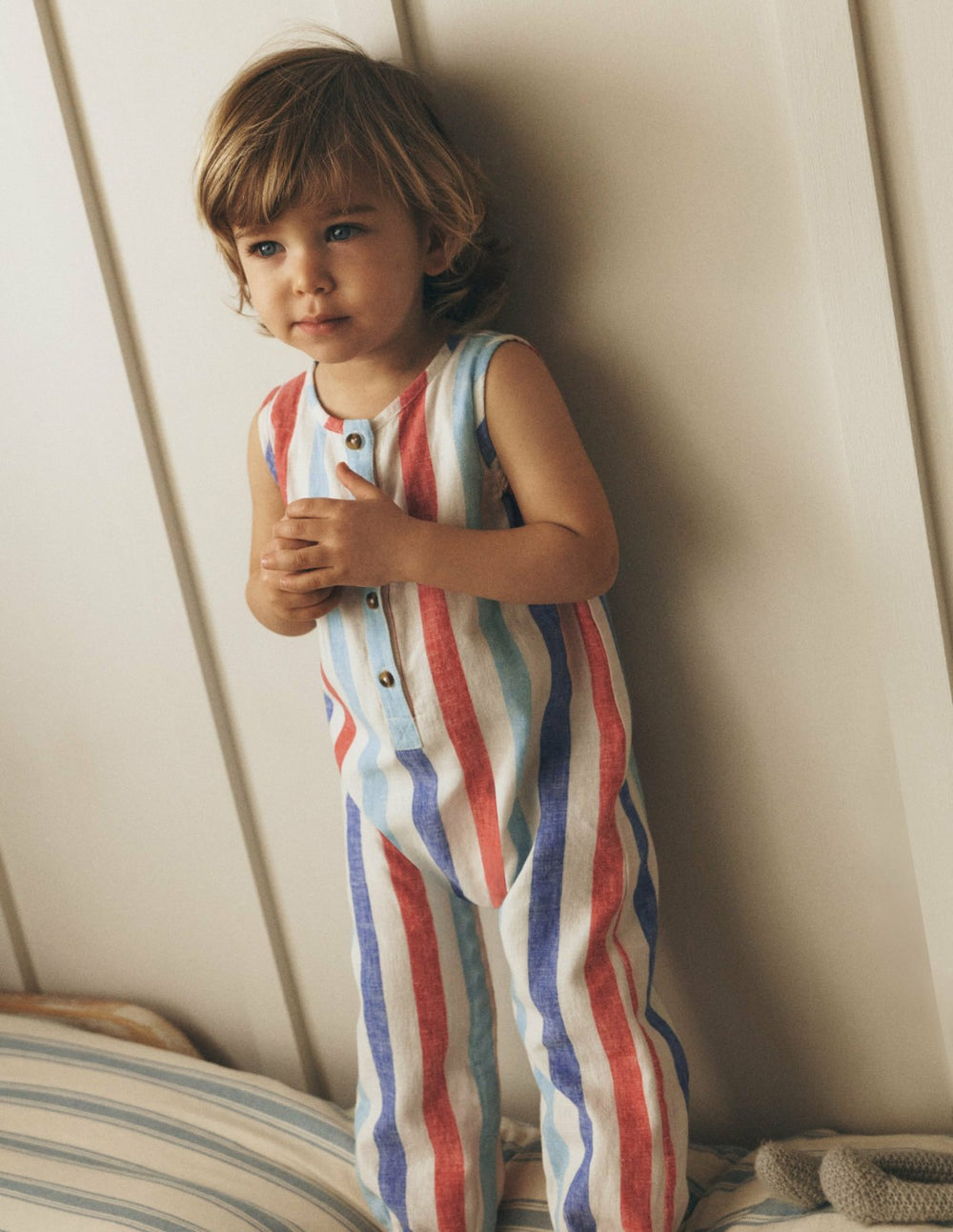 Button Down Romper-Red and Blue Multi Stripe / Boden Sale