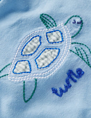 Short Sleeve Logo T-shirt-Blue Turtle Chain Stitch / Boden us