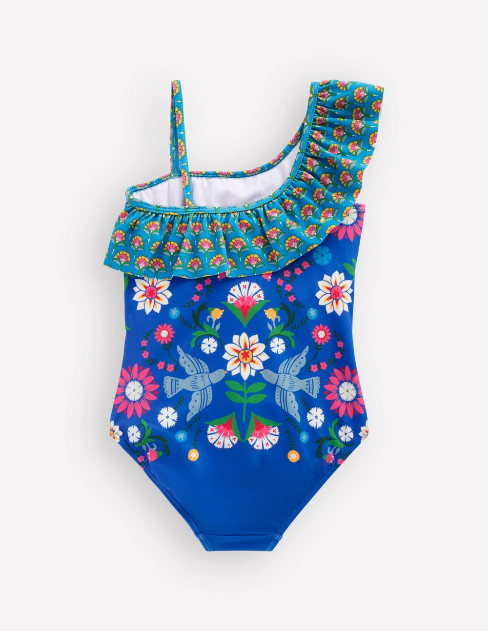 Lila One Shoulder Swimsuit-Kingfisher Blue Bird Floral / Boden us