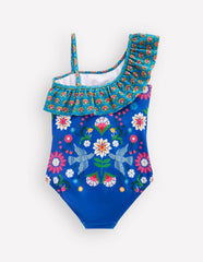 Lila One Shoulder Swimsuit-Kingfisher Blue Bird Floral / Boden us