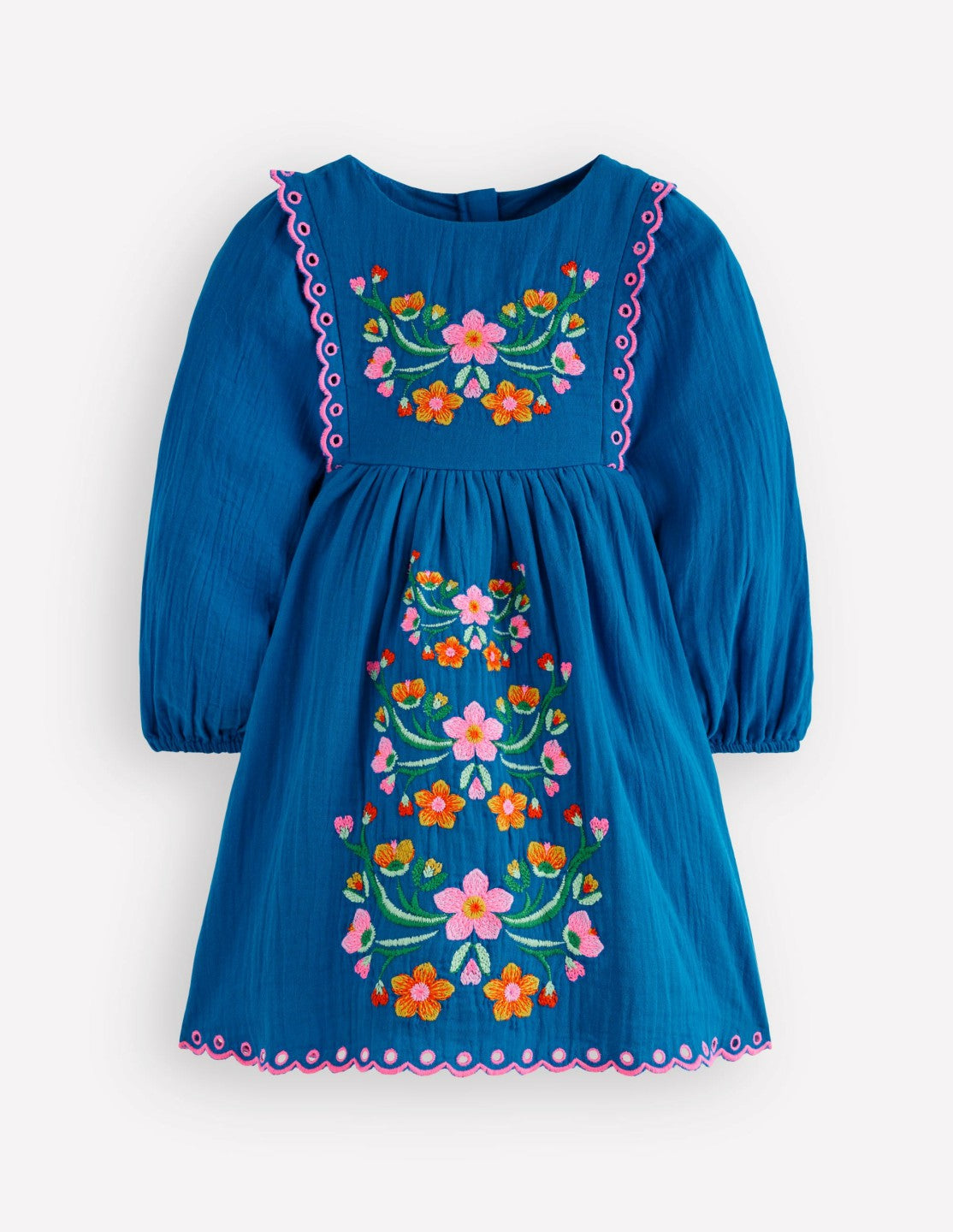 Embroidered Woven Dress-Kingfisher Blue / Boden