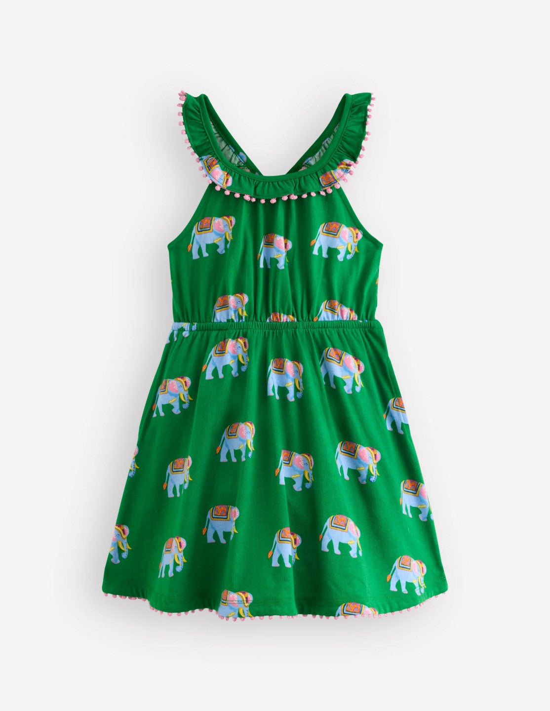 Ruffle Neck Trim Dress-Highland Green Elephants / Boden Online