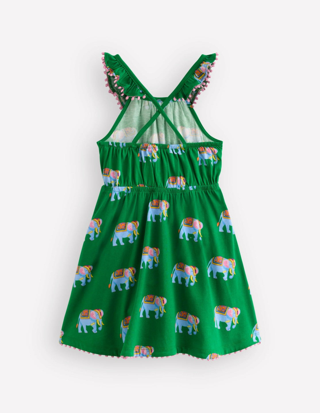 Ruffle Neck Trim Dress-Highland Green Elephants / Boden Online