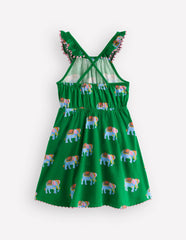 Ruffle Neck Trim Dress-Highland Green Elephants / Boden Online