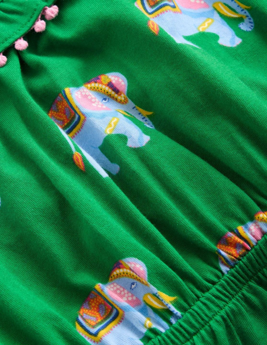 Ruffle Neck Trim Dress-Highland Green Elephants / Boden Online