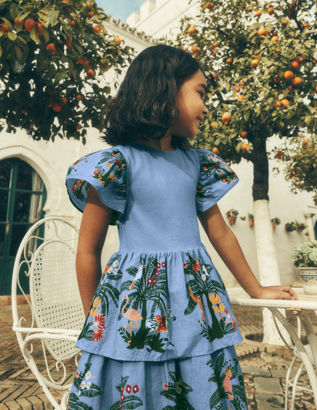 Woven Mix Twirly Dress-Azure Blue Jungle Trellis / Boden Discount